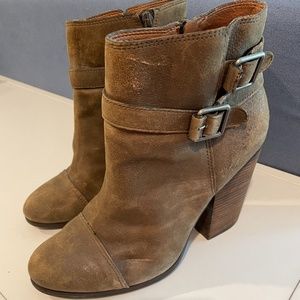 Lucky Brand Leather Stacked Heel Ankle Boots